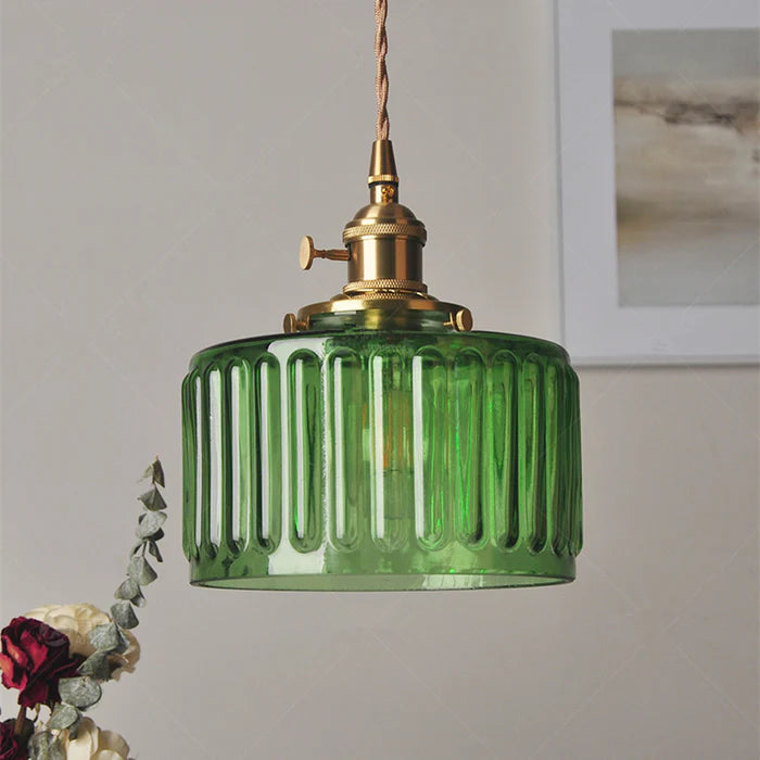 Vintage Crystal Pendant Light – Elegant Glass Cylinder Hanging Lamp