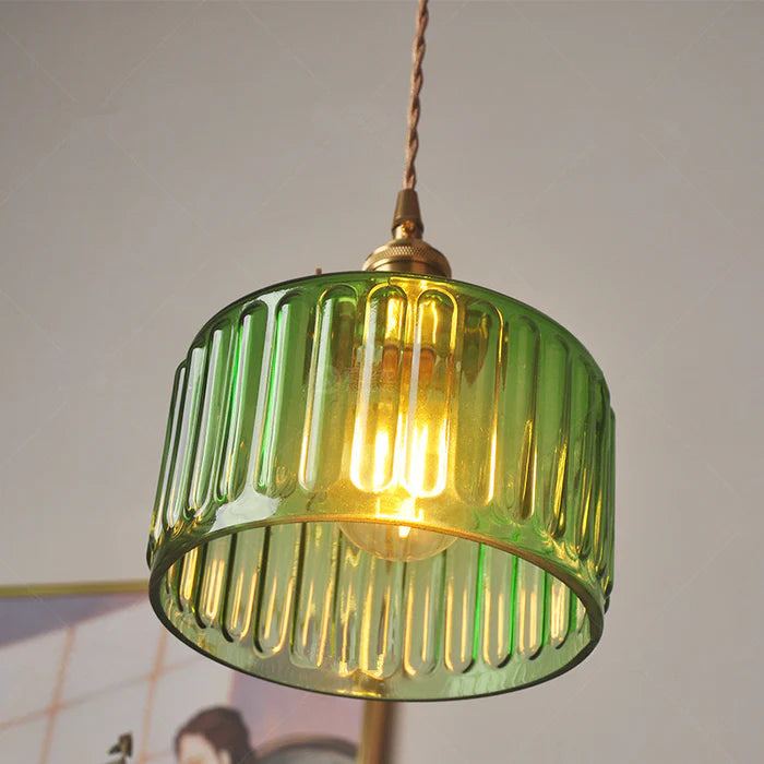 Vintage Crystal Pendant Light – Elegant Glass Cylinder Hanging Lamp