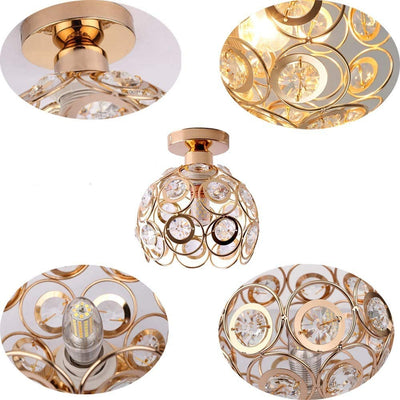 Fancy Gold Luxury Ceiling Light – Elegant Crystal Ball Flush Mount for Hallways & Entryways
