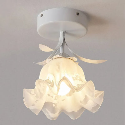 French Tiffany Mini Flower Ceiling Light – Vintage Stained Glass Flush Mount (E27)