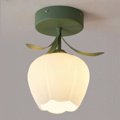 French Tiffany Mini Flower Ceiling Light – Vintage Stained Glass Flush Mount (E27)