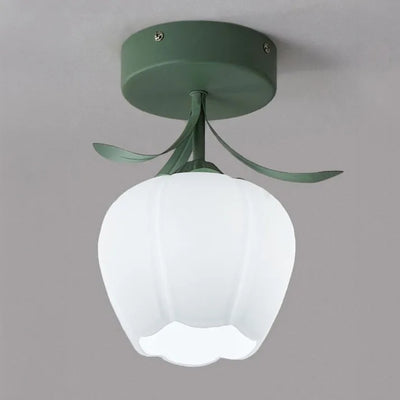 French Tiffany Mini Flower Ceiling Light – Vintage Stained Glass Flush Mount (E27)
