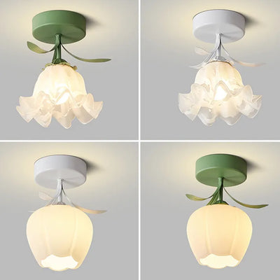 French Tiffany Mini Flower Ceiling Light – Vintage Stained Glass Flush Mount (E27)
