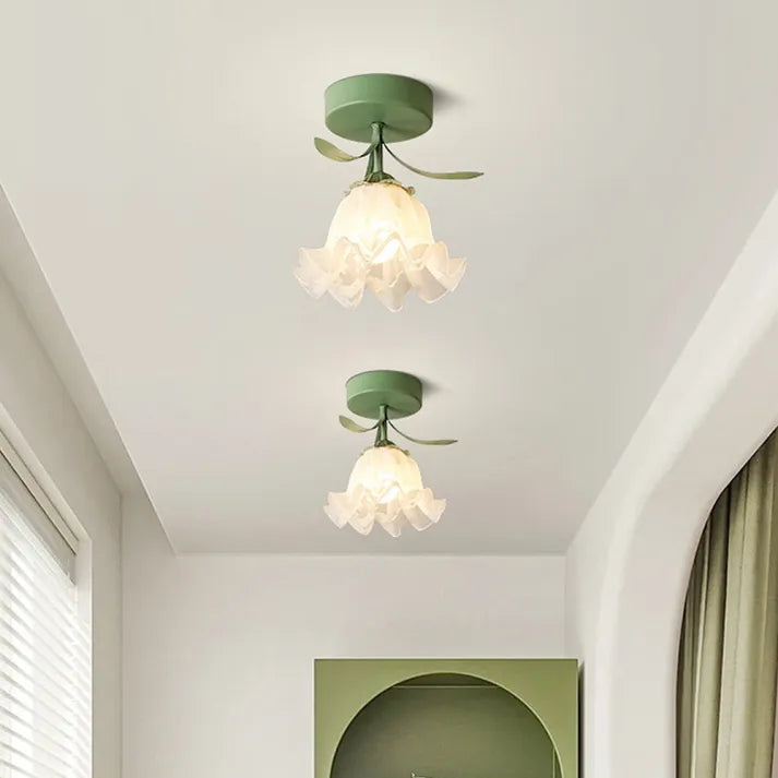 French Tiffany Mini Flower Ceiling Light – Vintage Stained Glass Flush Mount (E27)