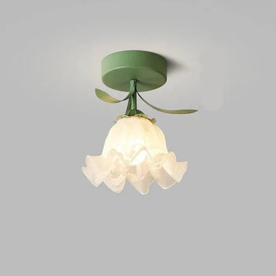 French Tiffany Mini Flower Ceiling Light – Vintage Stained Glass Flush Mount (E27)