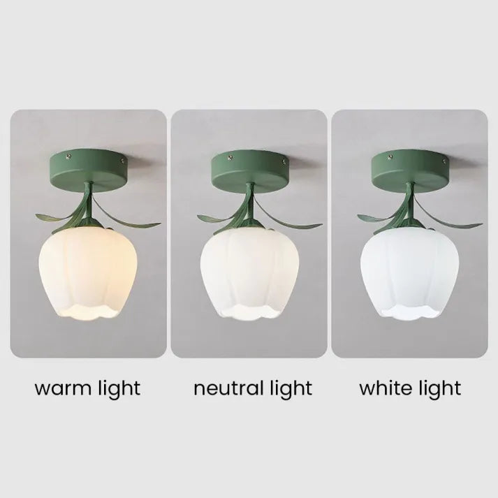 French Tiffany Mini Flower Ceiling Light – Vintage Stained Glass Flush Mount (E27)