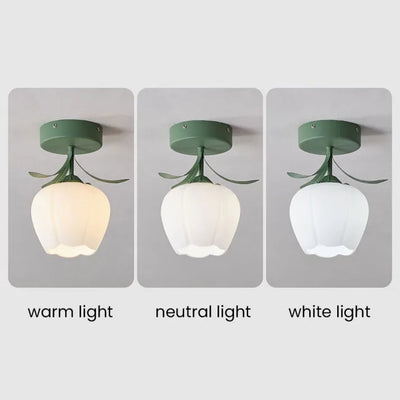 French Tiffany Mini Flower Ceiling Light – Vintage Stained Glass Flush Mount (E27)