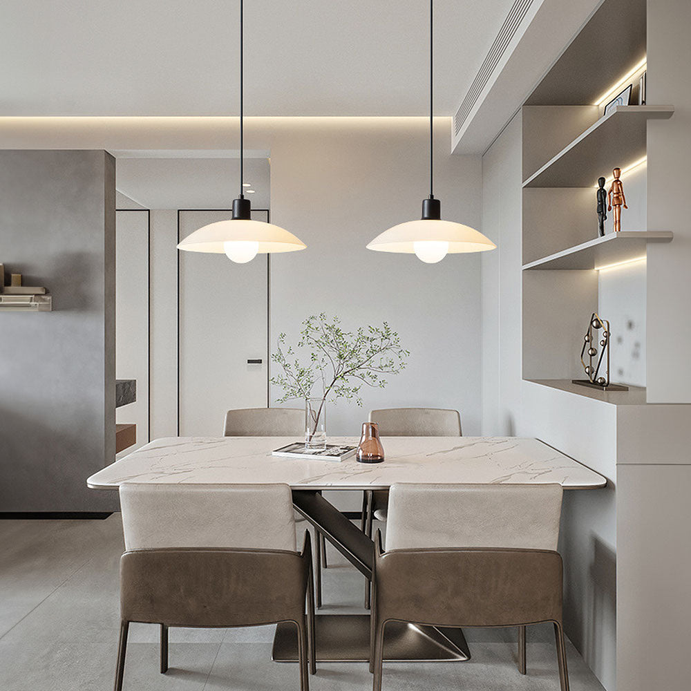 Minimalist White Disc Glass Pendant Light – Elegant Modern Lighting