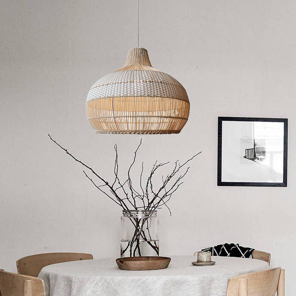 Handwoven Rattan Pendant Light – Natural Boho Hanging Lamp (E26/E27, Adjustable Length)