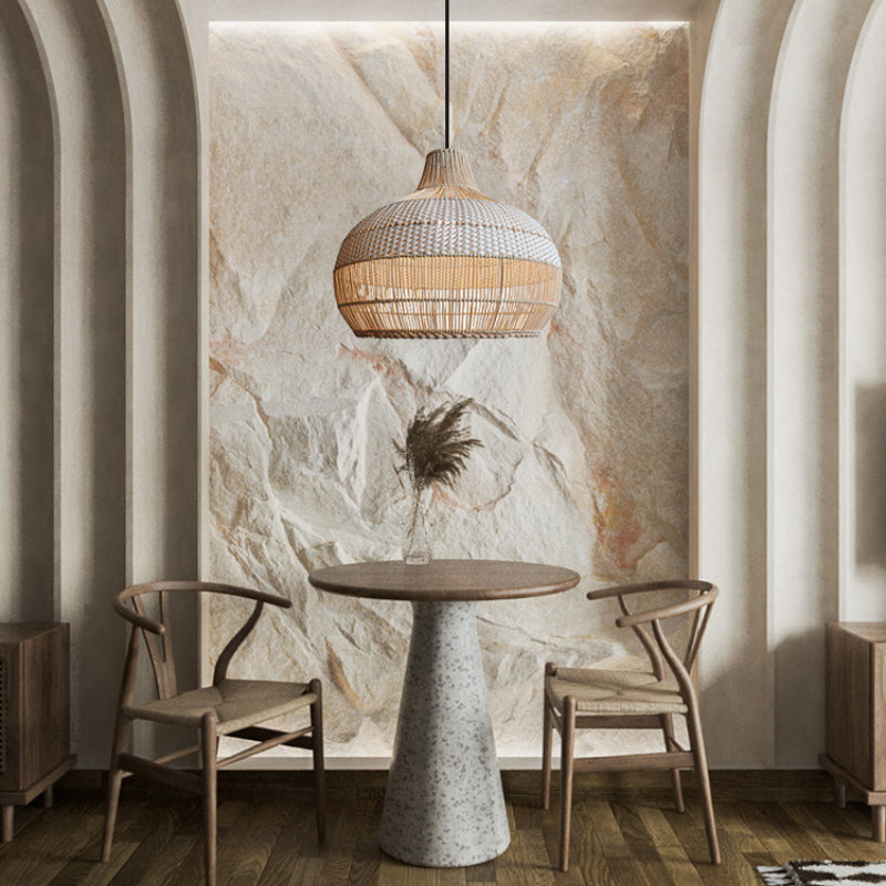 Handwoven Rattan Pendant Light – Natural Boho Hanging Lamp (E26/E27, Adjustable Length)