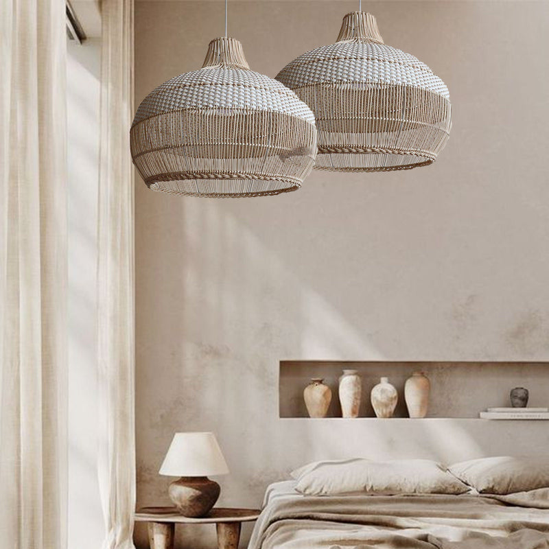 Handwoven Rattan Pendant Light – Natural Boho Hanging Lamp (E26/E27, Adjustable Length)