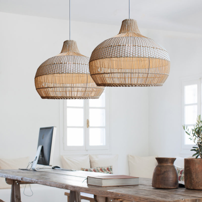 Handwoven Rattan Pendant Light – Natural Boho Hanging Lamp (E26/E27, Adjustable Length)