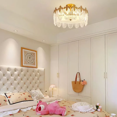 Round Glass Pattern Chandelier – Elegant Decorative Ceiling Light