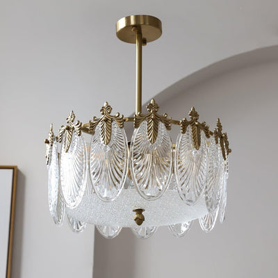 Round Glass Pattern Chandelier – Elegant Decorative Ceiling Light