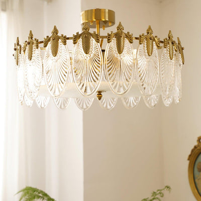 Round Glass Pattern Chandelier – Elegant Decorative Ceiling Light
