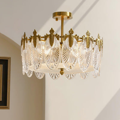 Round Glass Pattern Chandelier – Elegant Decorative Ceiling Light