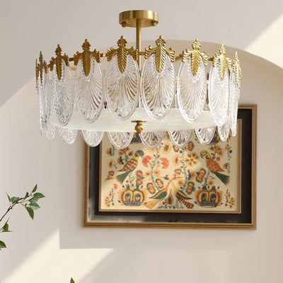 Round Glass Pattern Chandelier – Elegant Decorative Ceiling Light