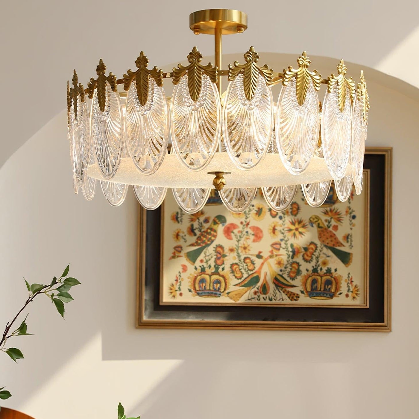 Round Glass Pattern Chandelier – Elegant Decorative Ceiling Light