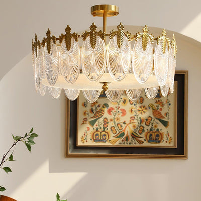 Round Glass Pattern Chandelier – Elegant Decorative Ceiling Light