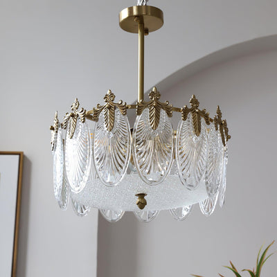 Round Glass Pattern Chandelier – Elegant Decorative Ceiling Light