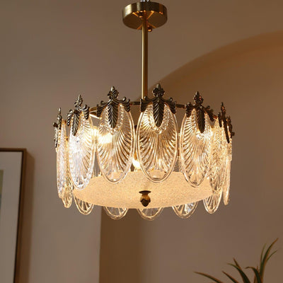 Round Glass Pattern Chandelier – Elegant Decorative Ceiling Light