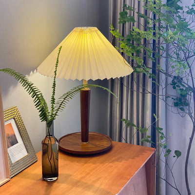 Vintage Pleated Wood Table Lamp – Timeless Elegance with a Warm Glow