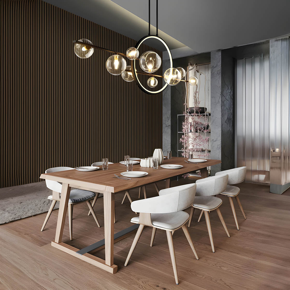 ELARA Modern Pendant Light – Sophisticated Ring & Glass Globe Design