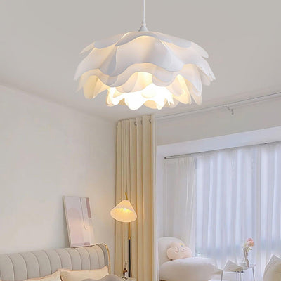 Flower-Shaped White Pendant Light – Elegant LED Ceiling Lamp with Adjustable Height
