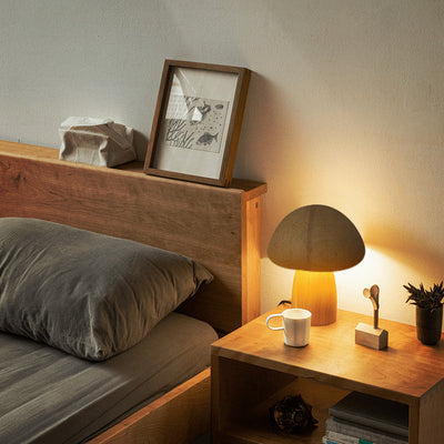 Rechargeable Wooden Mushroom Lamp – Touch Control LED Table Light