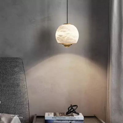 Nordic Alabaster Globe Pendant Light – Elegant Marble Hanging Lamp