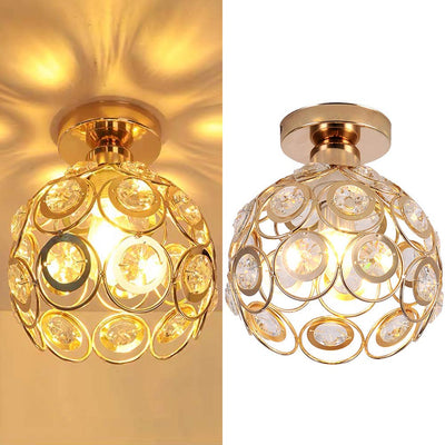 Fancy Gold Luxury Ceiling Light – Elegant Crystal Ball Flush Mount for Hallways & Entryways