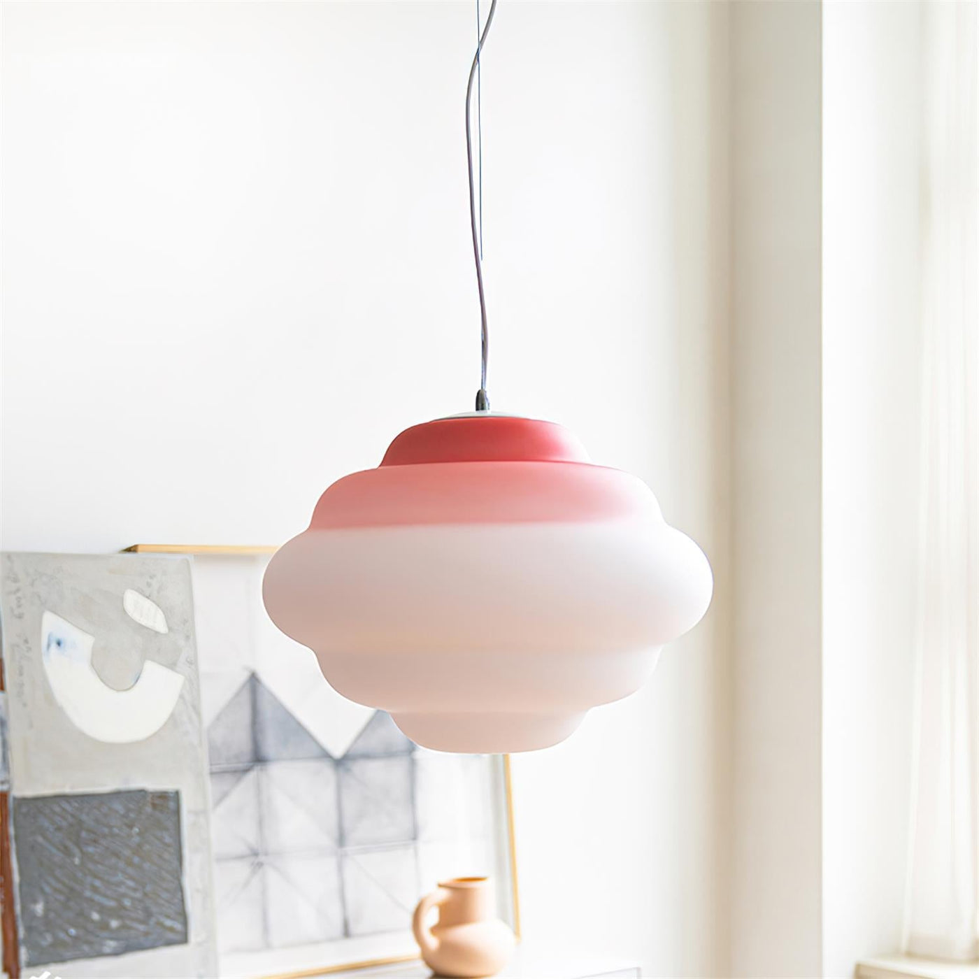 Gradient Cloudy Pendant Light – Frosted Glass Hanging Lamp in Vibrant Colours (E26/E27, Adjustable)