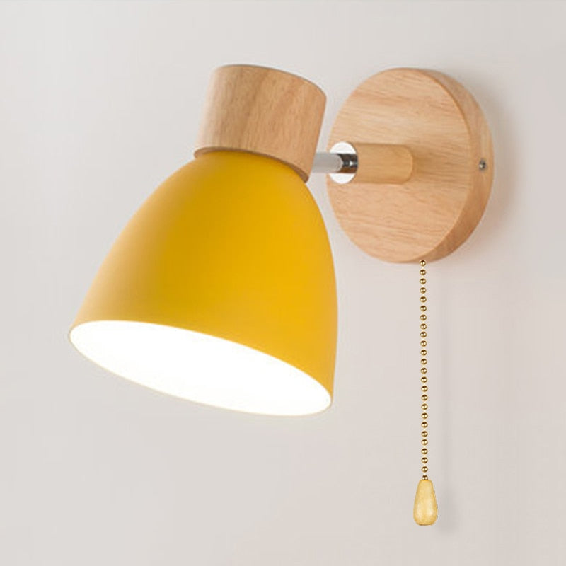 Yadiel Nordic Wooden Wall Lamp – Modern Hanging Light with Pull Switch