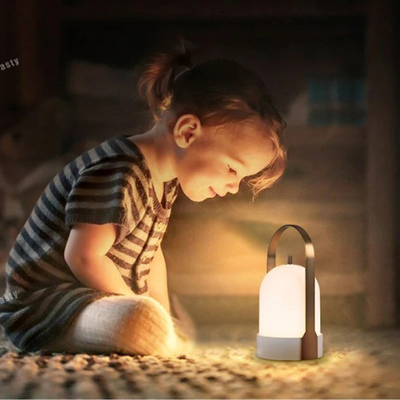 Modern Rechargeable LED Lantern – Wireless Touch-Dimmable Table Lamp