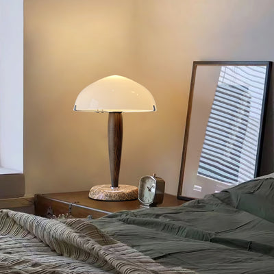 Herman Table Lamp – Elegant Glass & Walnut Desk Light (E14, LED Compatible, Modern Design)