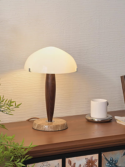 Herman Table Lamp – Elegant Glass & Walnut Desk Light (E14, LED Compatible, Modern Design)