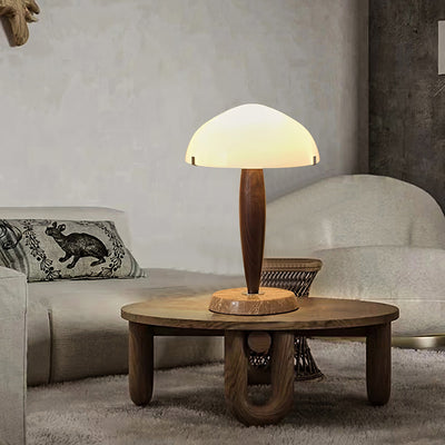 Herman Table Lamp – Elegant Glass & Walnut Desk Light (E14, LED Compatible, Modern Design)