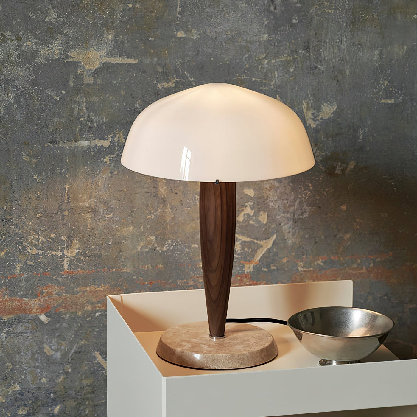 Herman Table Lamp – Elegant Glass & Walnut Desk Light (E14, LED Compatible, Modern Design)