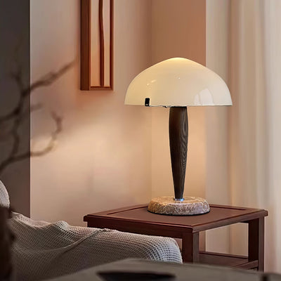 Herman Table Lamp – Elegant Glass & Walnut Desk Light (E14, LED Compatible, Modern Design)