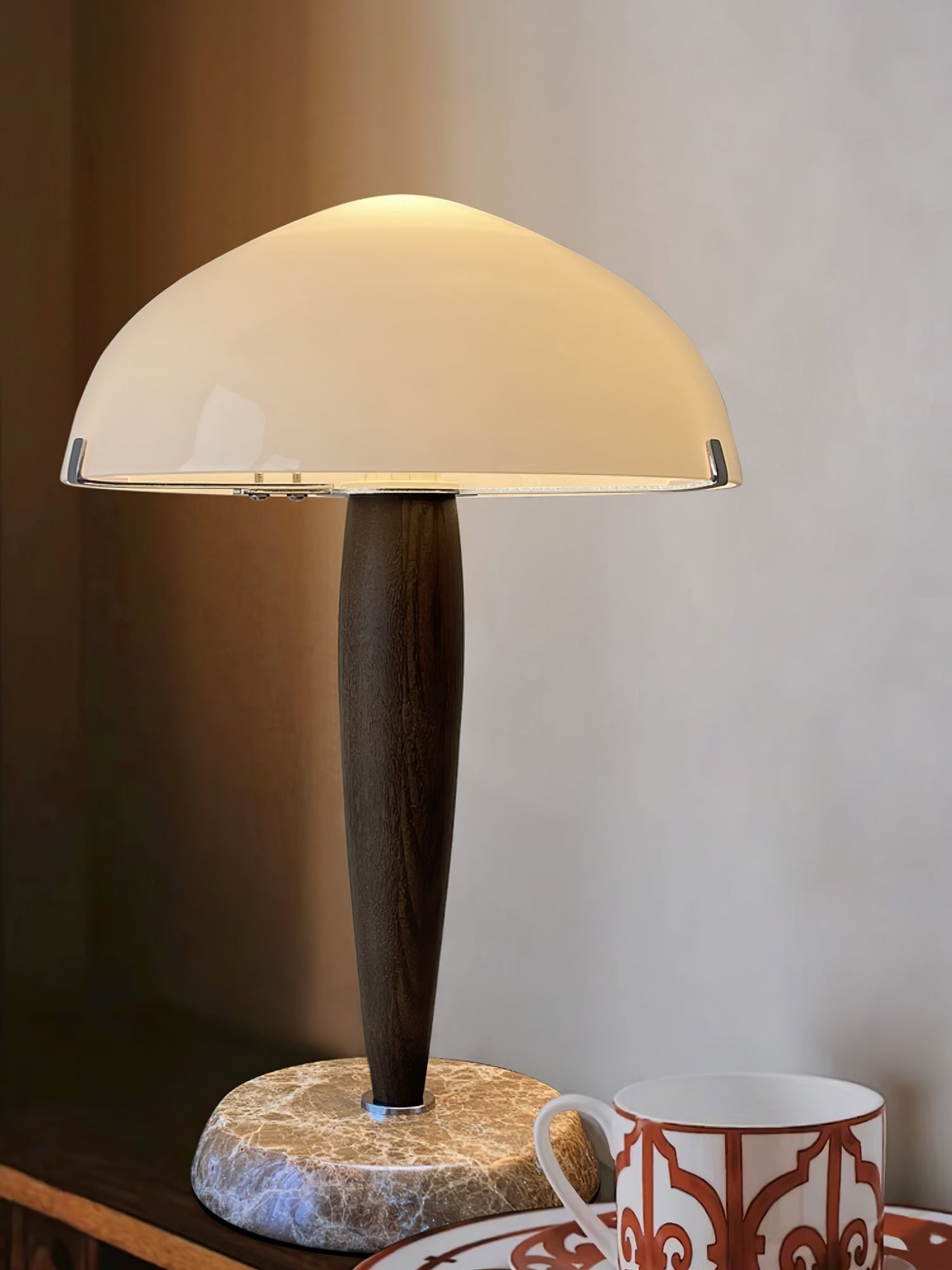 Herman Table Lamp – Elegant Glass & Walnut Desk Light (E14, LED Compatible, Modern Design)