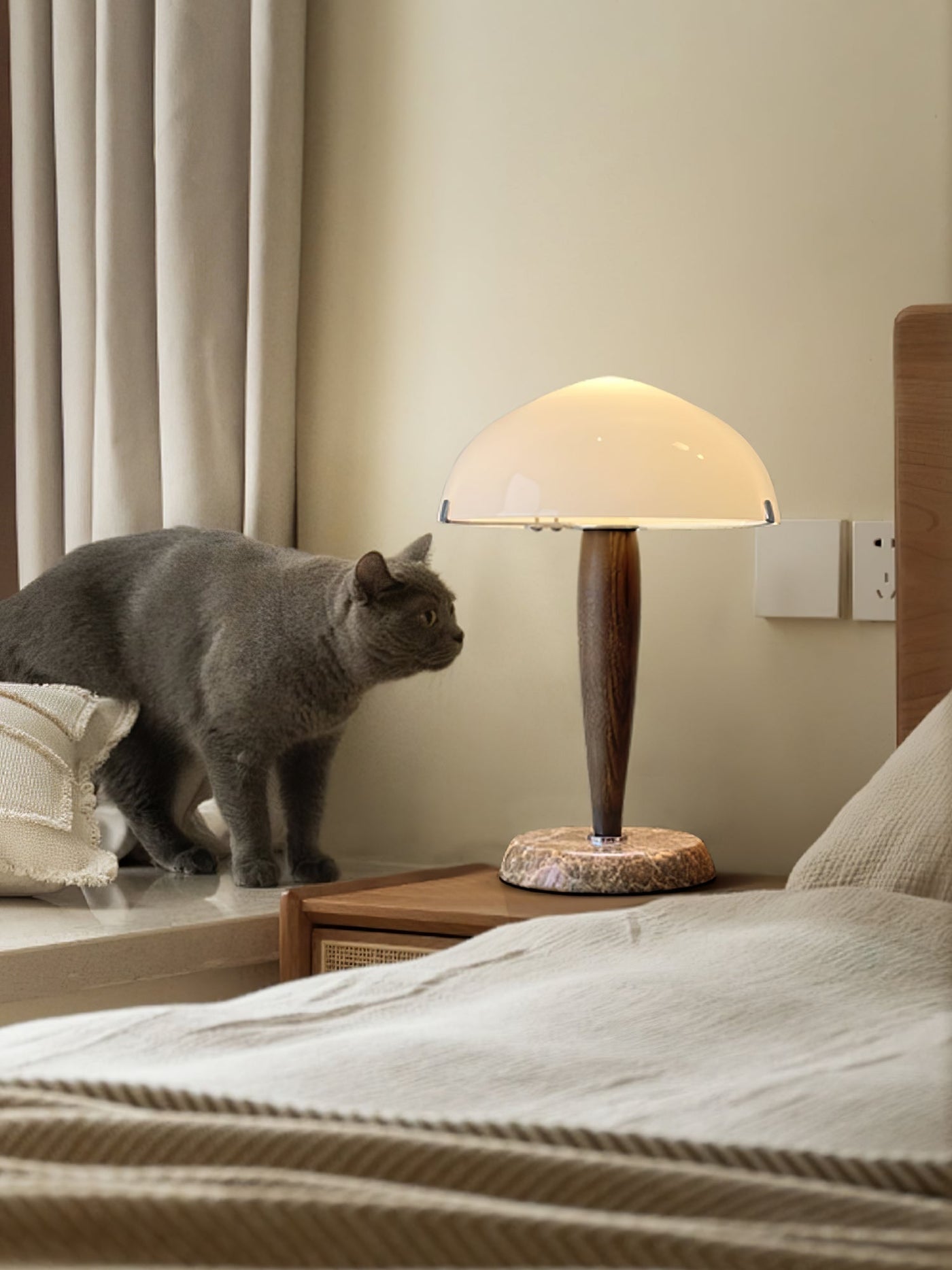 Herman Table Lamp – Elegant Glass & Walnut Desk Light (E14, LED Compatible, Modern Design)