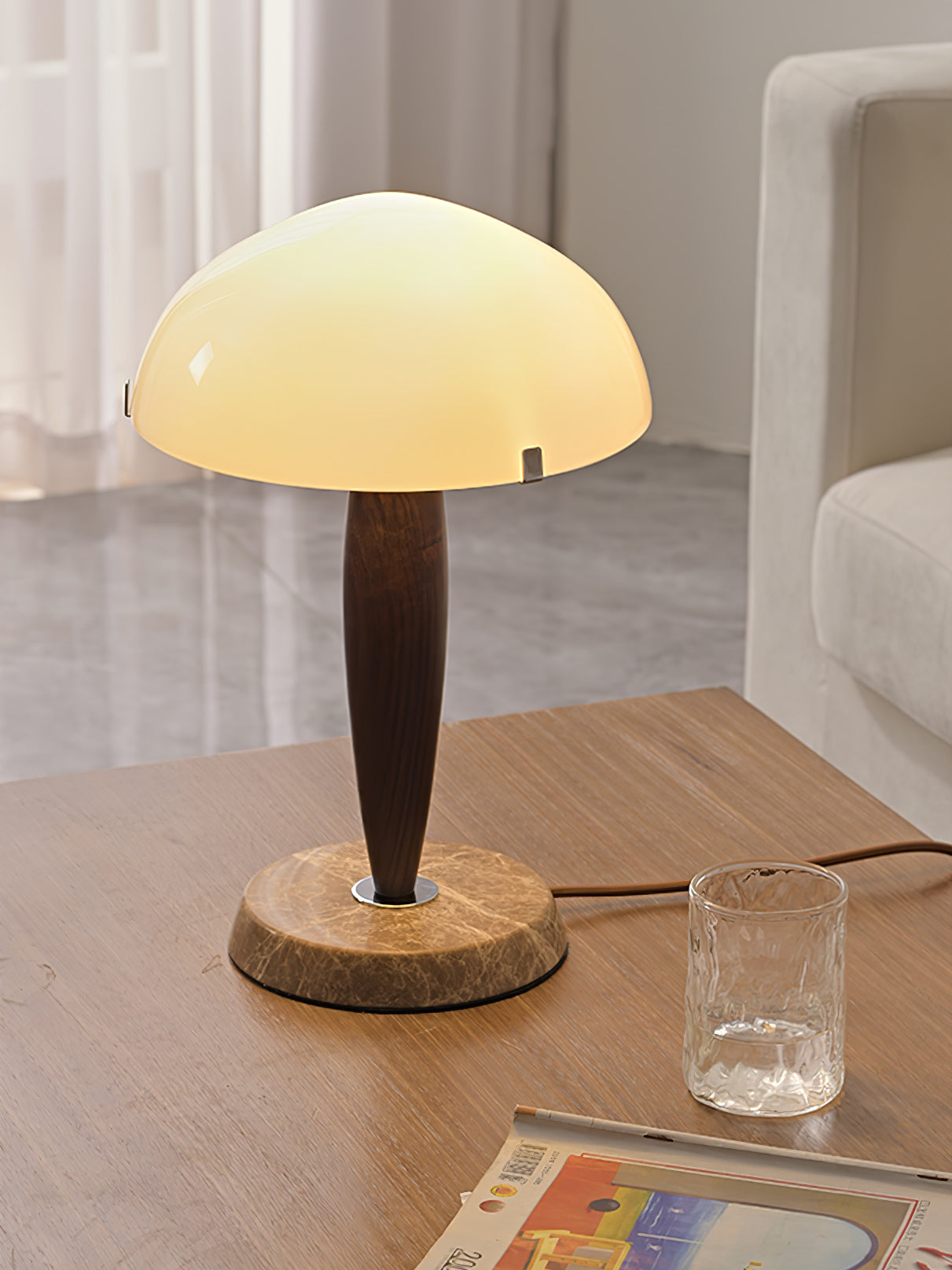 Herman Table Lamp – Elegant Glass & Walnut Desk Light (E14, LED Compatible, Modern Design)