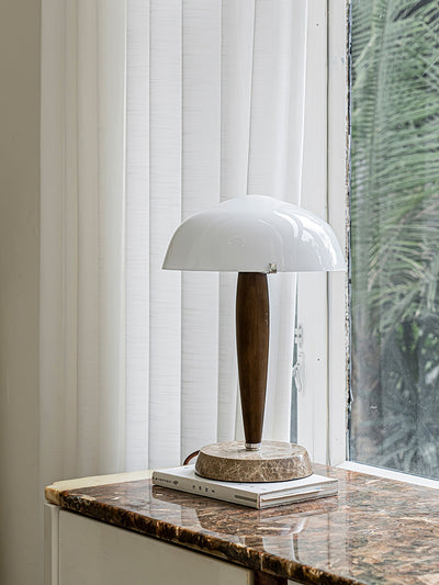 Herman Table Lamp – Elegant Glass & Walnut Desk Light (E14, LED Compatible, Modern Design)