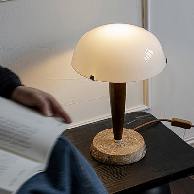 Herman Table Lamp – Elegant Glass & Walnut Desk Light (E14, LED Compatible, Modern Design)