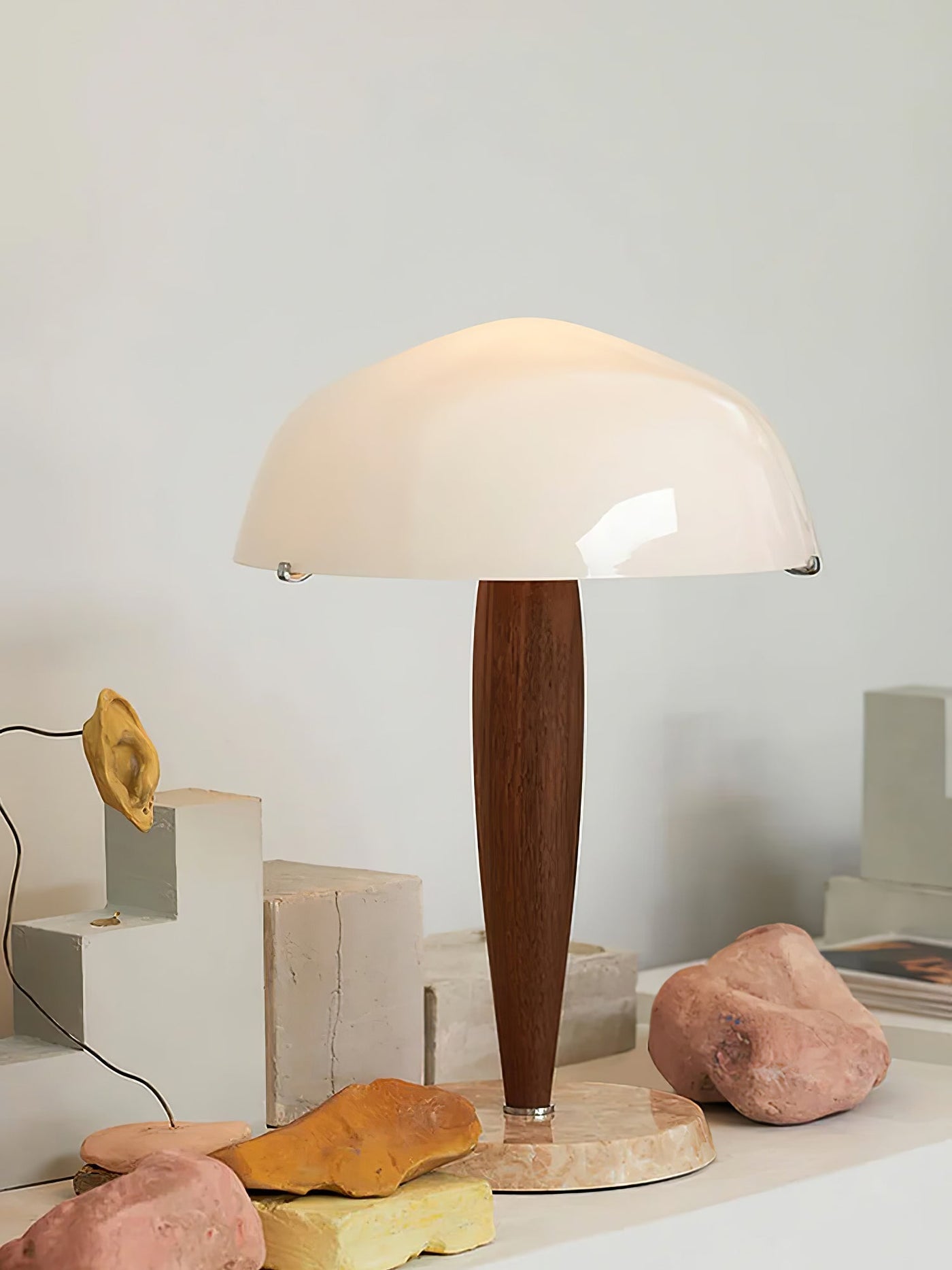 Herman Table Lamp – Elegant Glass & Walnut Desk Light (E14, LED Compatible, Modern Design)
