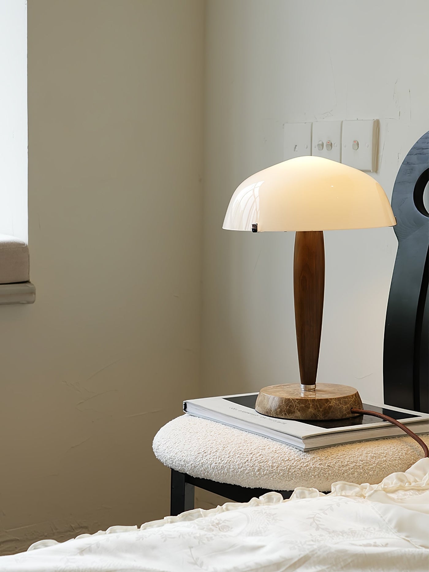 Herman Table Lamp – Elegant Glass & Walnut Desk Light (E14, LED Compatible, Modern Design)