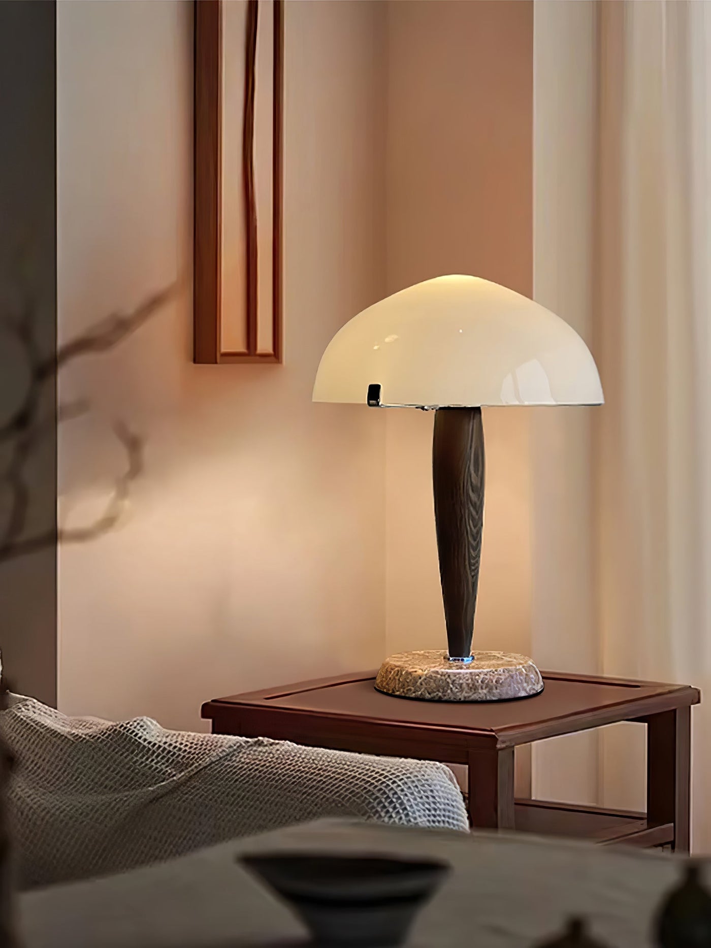 Herman Table Lamp – Elegant Glass & Walnut Desk Light (E14, LED Compatible, Modern Design)