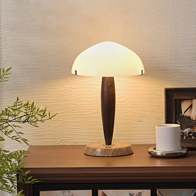 Herman Table Lamp – Elegant Glass & Walnut Desk Light (E14, LED Compatible, Modern Design)