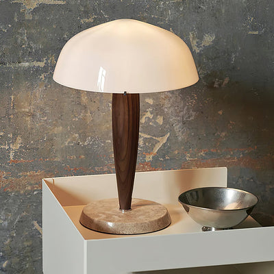 Herman Table Lamp – Elegant Glass & Walnut Desk Light (E14, LED Compatible, Modern Design)