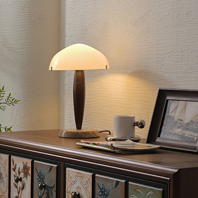Herman Table Lamp – Elegant Glass & Walnut Desk Light (E14, LED Compatible, Modern Design)